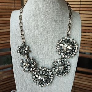 Leslie Danzis Signed Clear Rhinestone Statement Necklace Brass Tone Baguettes